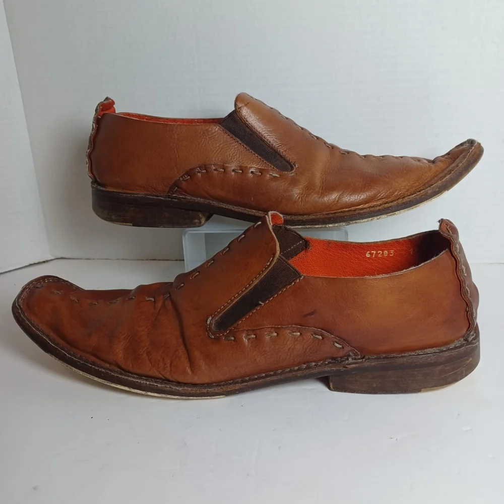 Mark Nason 67203 Brown Leather Slip On Square Toe Stretch Men's 10‎ Italy
